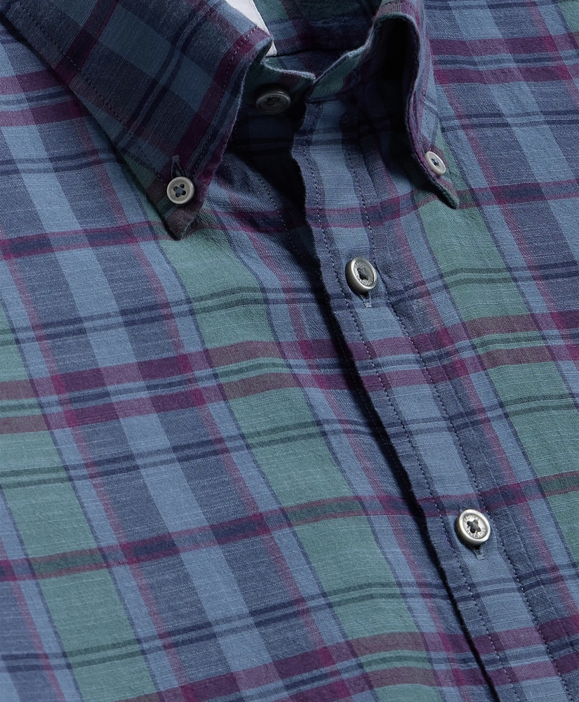 Cotton Madras Polo Button-Down Collar, Short-Sleeve Shirt, image 5