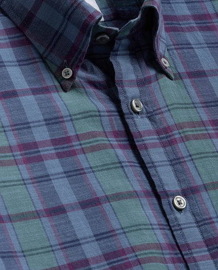 Cotton Madras Polo Button-Down Collar, Short-Sleeve Shirt, image 5