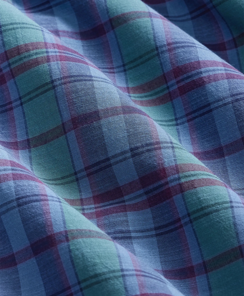 Cotton Madras Polo Button-Down Collar, Short-Sleeve Shirt, image 6