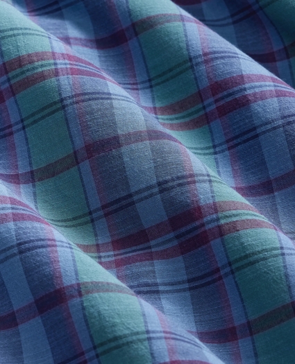 Cotton Madras Polo Button-Down Collar, Short-Sleeve Shirt, image 6