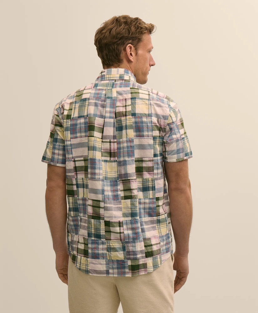 Cotton Patchwork Madras Polo Button-Down Collar, Short-Sleeve Shirt, image 4