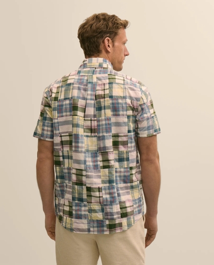 Cotton Patchwork Madras Polo Button-Down Collar, Short-Sleeve Shirt, image 4