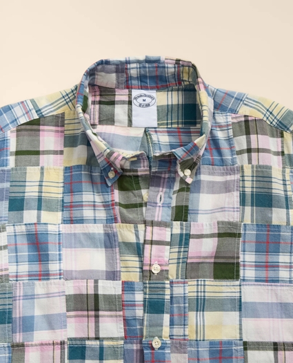 Cotton Patchwork Madras Polo Button-Down Collar, Short-Sleeve Shirt, image 5