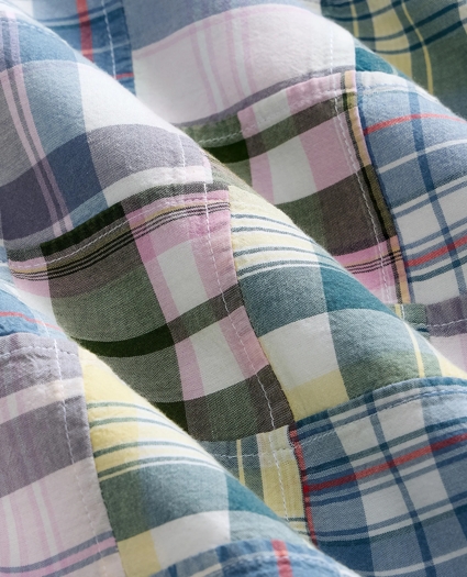 Cotton Patchwork Madras Polo Button-Down Collar, Short-Sleeve Shirt, image 6