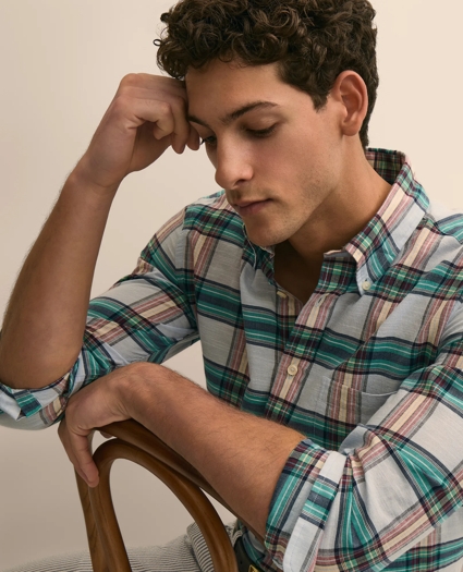 Cotton Madras Polo Button-Down Collar Shirt, image 2