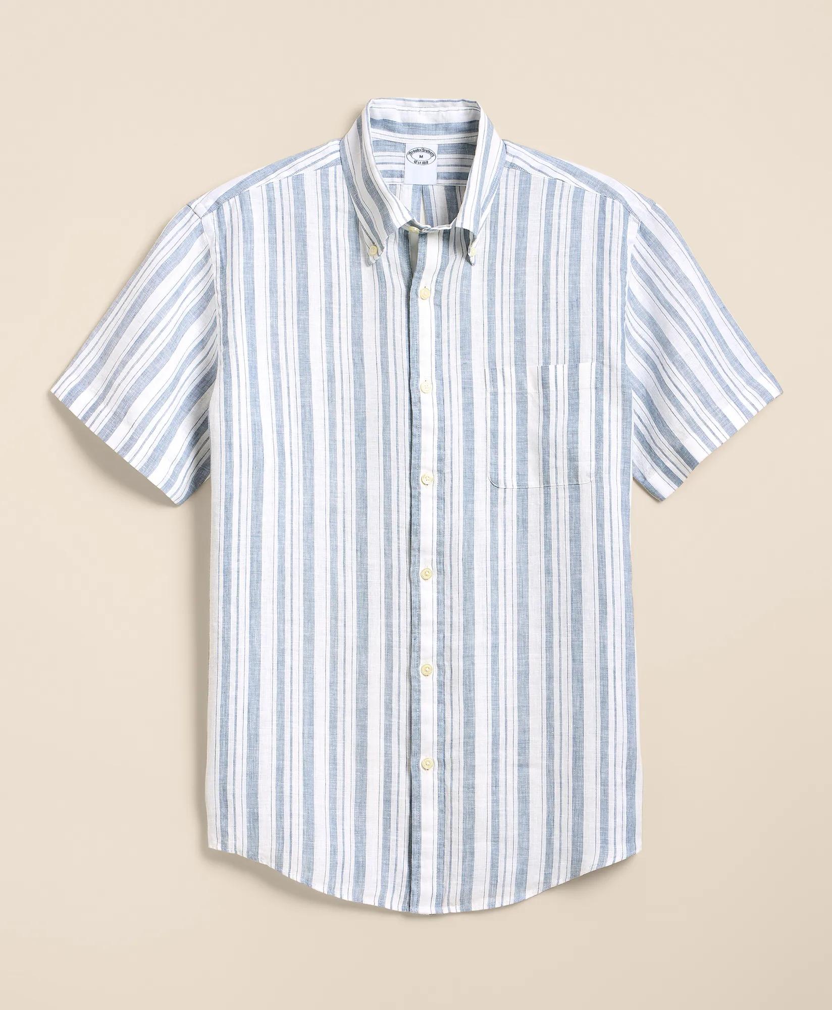 Irish Linen Short-Sleeve Stripe Sport Shirt, image 1