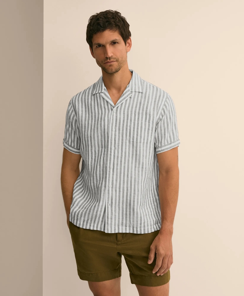Irish Linen Short-Sleeve Camp Collar Sport Shirt, image 1