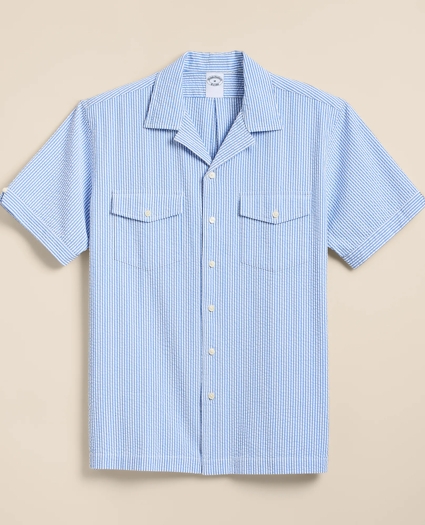 Cotton Blend Seersucker Camp Collar Shirt, image 1
