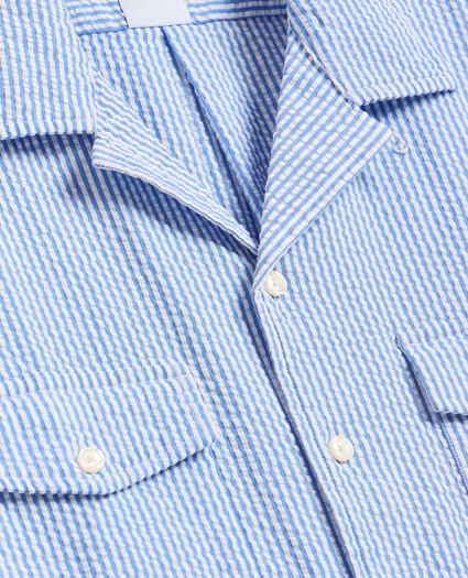 Cotton Blend Seersucker Camp Collar Shirt, image 2