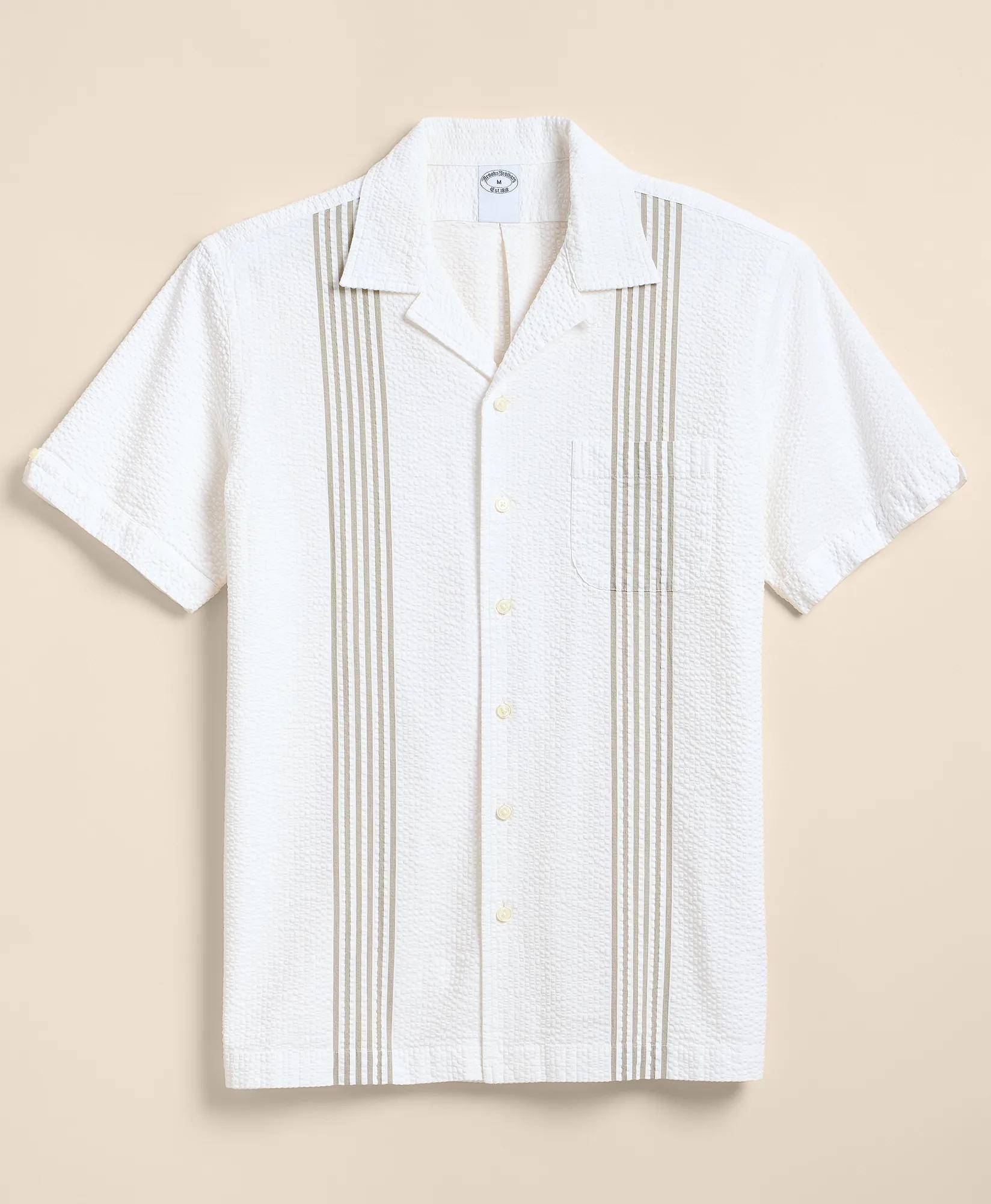 Cotton Blend Seersucker Camp Collar Shirt, image 1