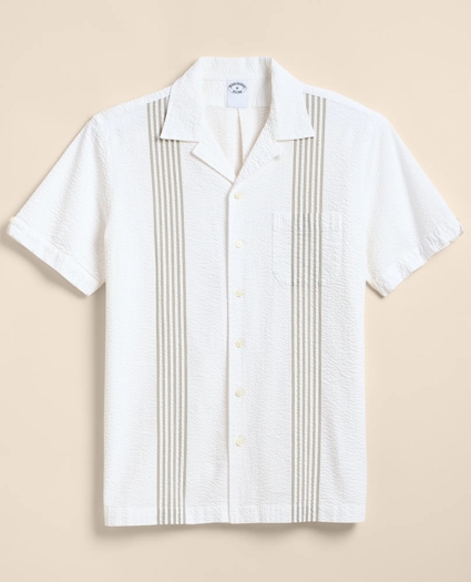 Cotton Blend Seersucker Camp Collar Shirt, image 1