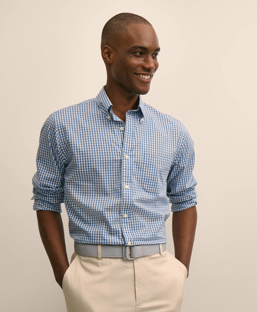 Performance Series Stretch Polo Button-Down Collar, Gingham Sport Shirt, image 1