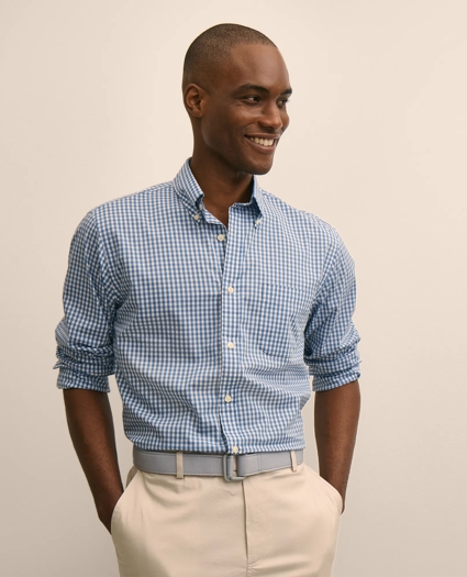 Performance Series Stretch Polo Button-Down Collar, Gingham Sport Shirt, image 1