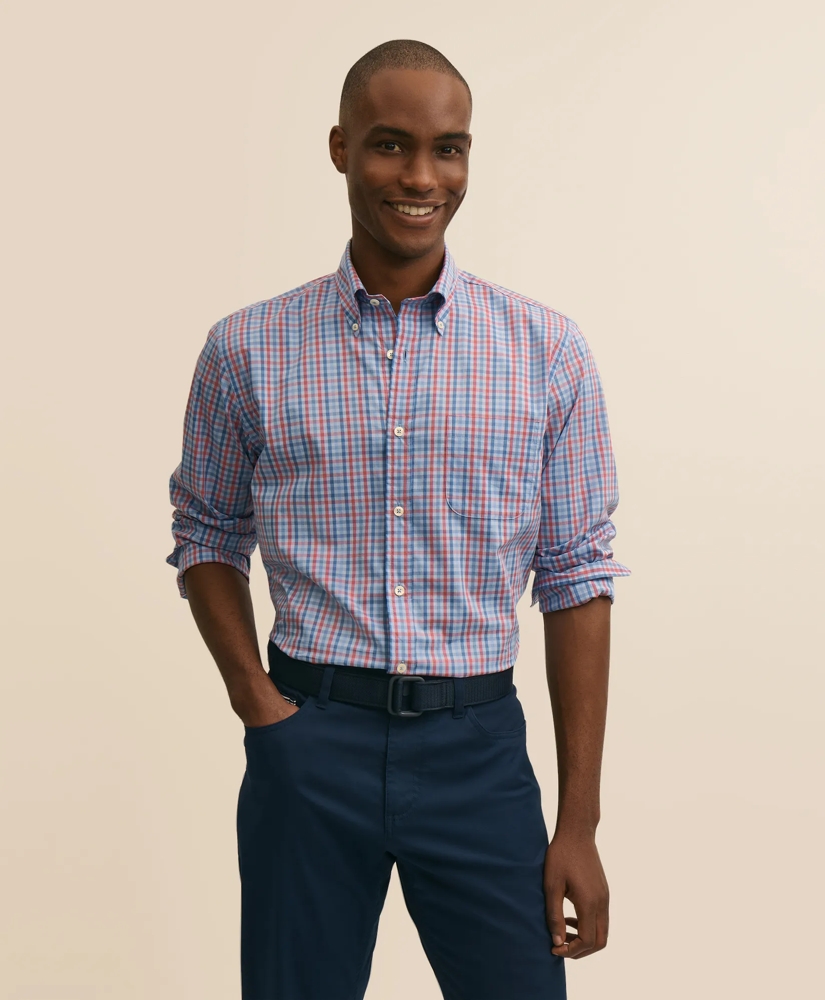 Performance Series Stretch Polo Button-Down Collar, Gingham Sport Shirt, image 1