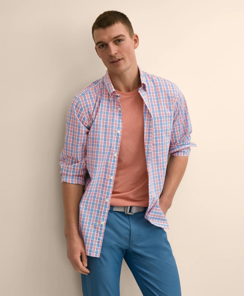 Performance Series Stretch Polo Button-Down Collar, Check Sport Shirt, image 1