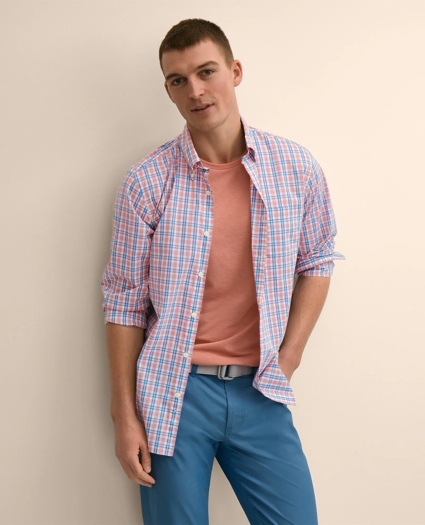 Performance Series Stretch Polo Button-Down Collar, Check Sport Shirt, image 1