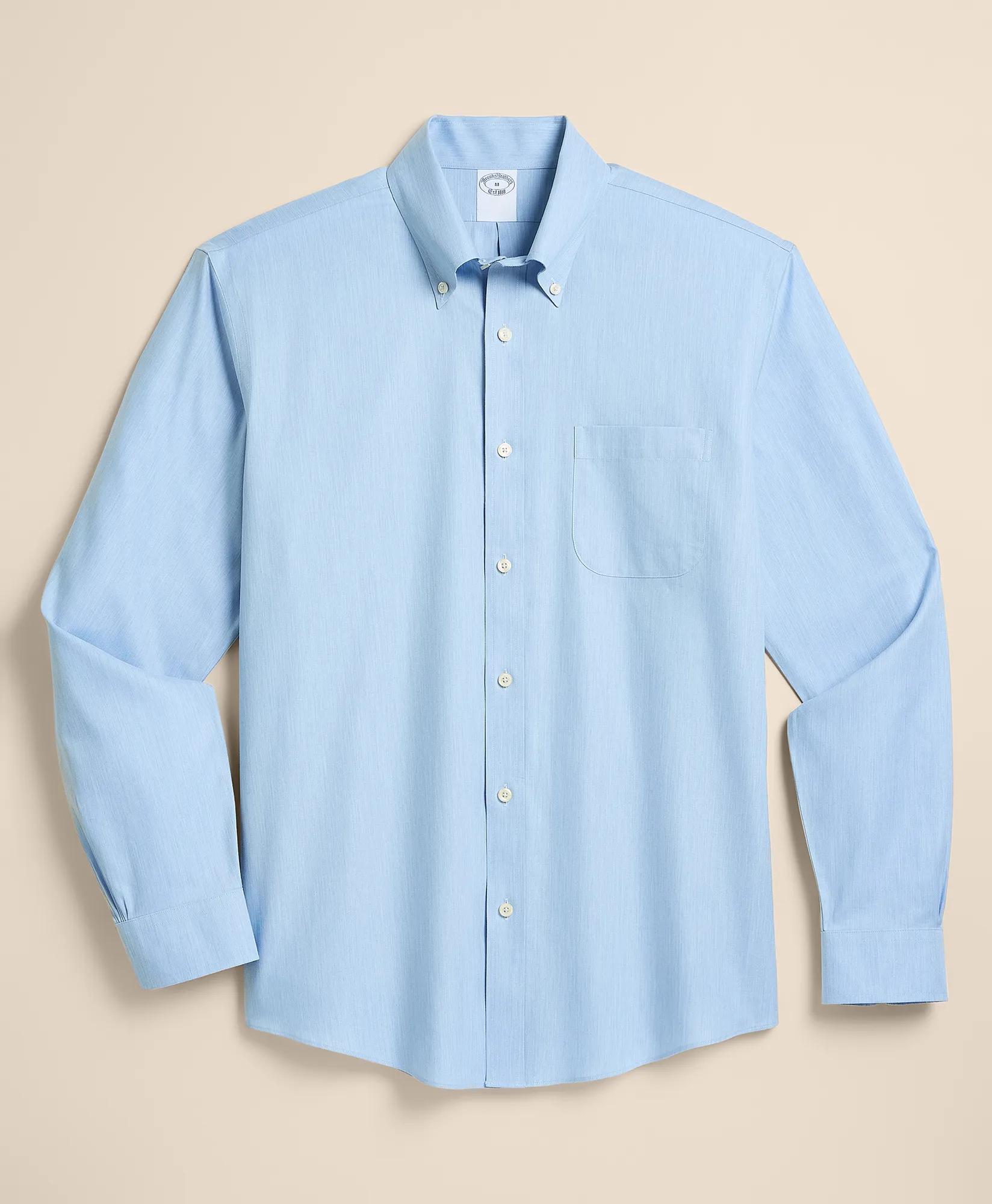Stretch Supima&reg; Cotton Non-Iron Twill Polo Button Down Collar, Heathered Sport Shirt, image 1