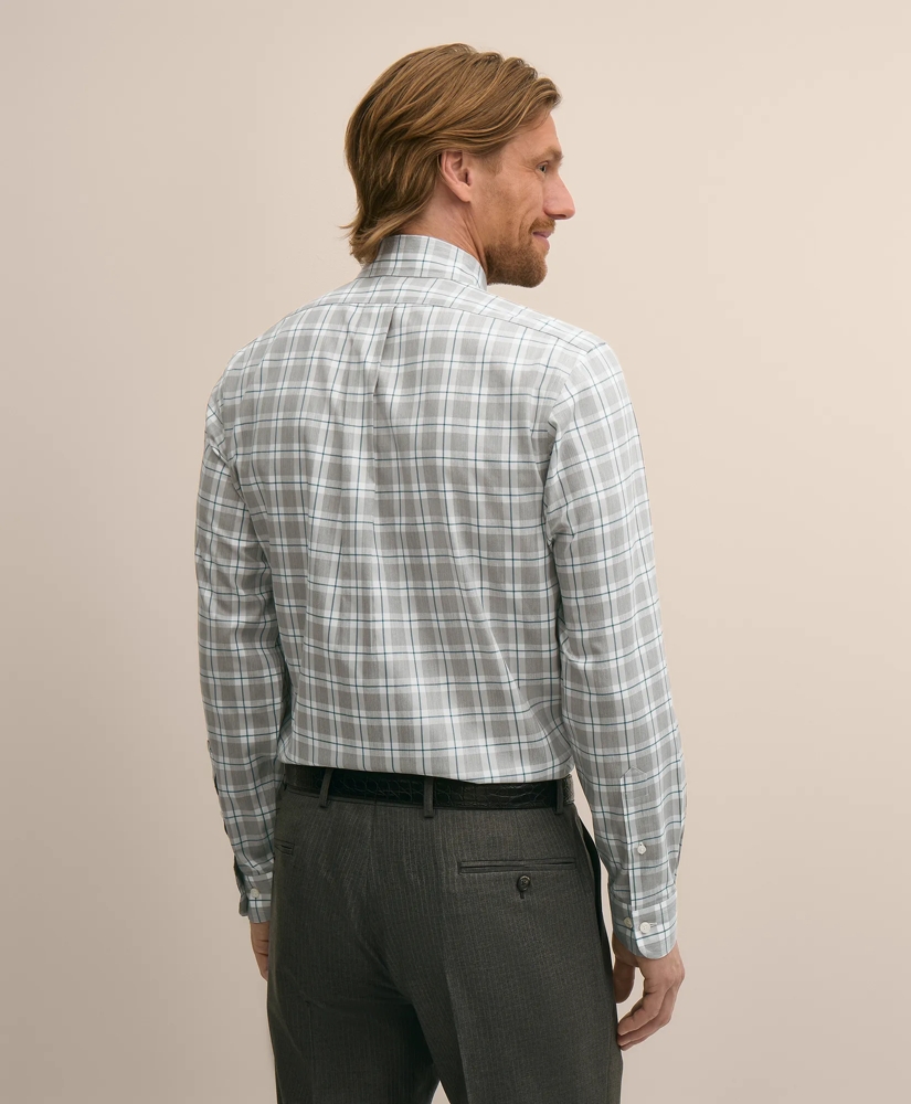 Stretch Supima&reg; Cotton Non-Iron Twill Polo Button Down Collar, Heathered Plaid Sport Shirt, image 3