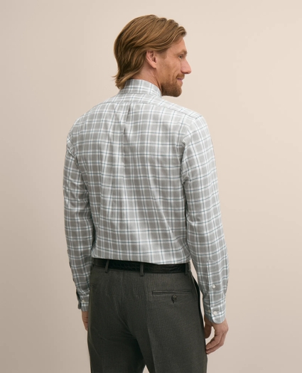 Stretch Supima&reg; Cotton Non-Iron Twill Polo Button Down Collar, Heathered Plaid Sport Shirt, image 3