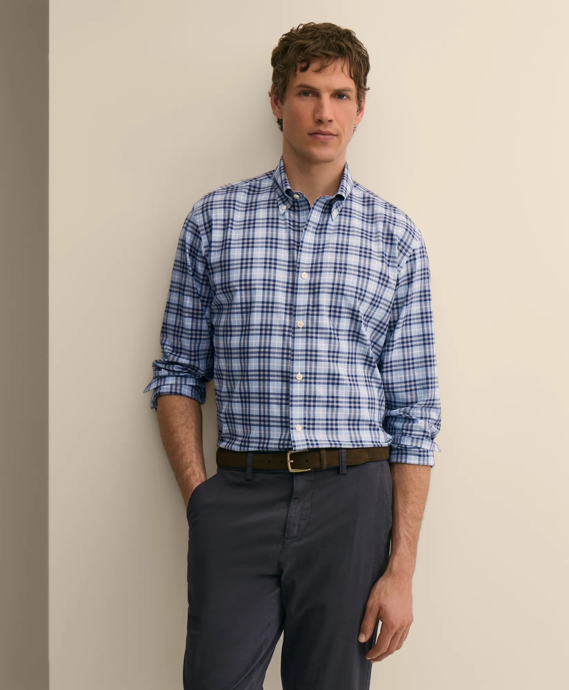 Stretch Supima&reg; Cotton Non-Iron Twill Polo Button Down Collar, Tartan Sport Shirt, image 1