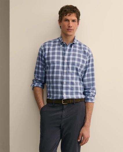 Stretch Supima&reg; Cotton Non-Iron Twill Polo Button Down Collar, Tartan Sport Shirt, image 1