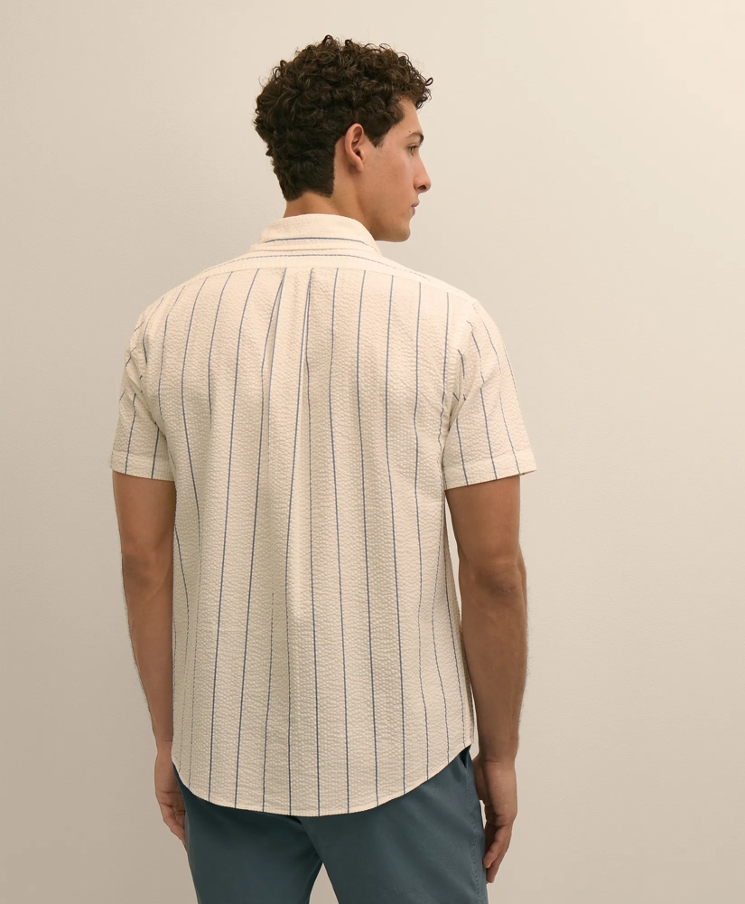 Washed Cotton Seersucker Button-Down Collar, Stripe Short-Sleeve Sport Shirt, image 3