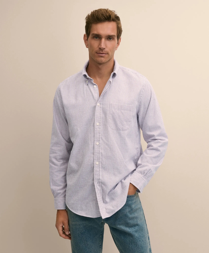 Portuguese Flannel Button Down Collar, Candy Stripe Shirt, image 1