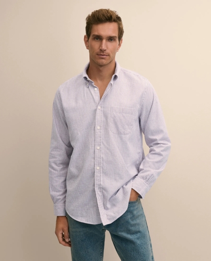 Portuguese Flannel Button Down Collar, Candy Stripe Shirt, image 1