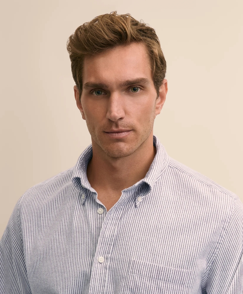 Portuguese Flannel Button Down Collar, Candy Stripe Shirt, image 3