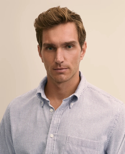 Portuguese Flannel Button Down Collar, Candy Stripe Shirt, image 3