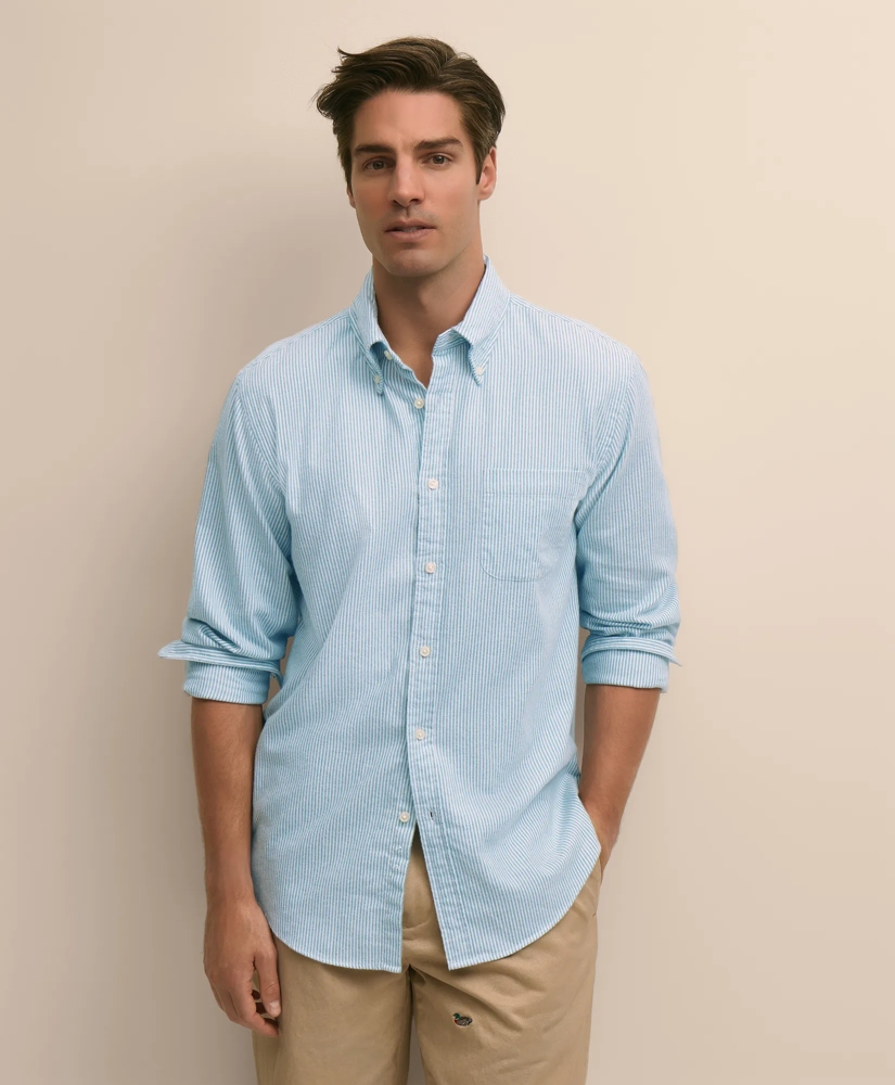 Portuguese Flannel Button Down Collar, Candy Stripe Shirt, image 1