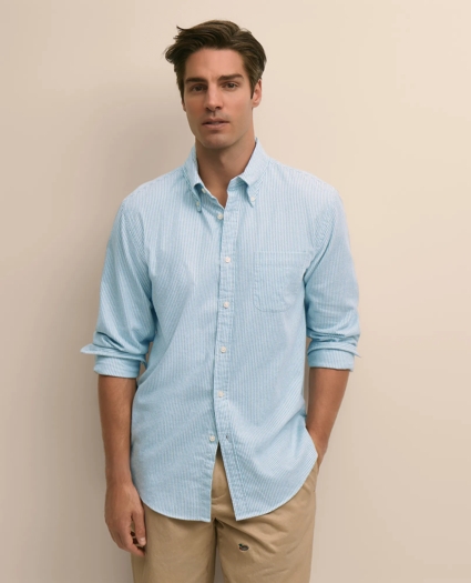 Portuguese Flannel Button Down Collar, Candy Stripe Shirt, image 1