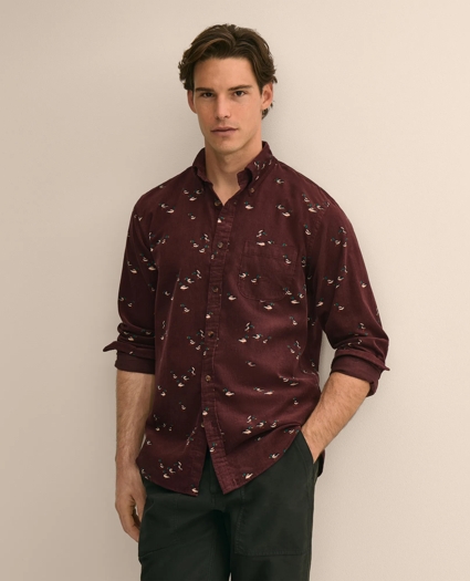 Cotton Fine-Wale Corduroy Mallard-Motif Sport Shirt