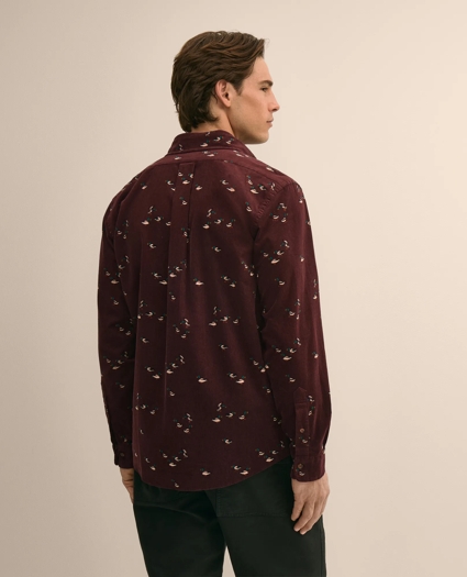 Cotton Fine-Wale Corduroy Mallard-Motif Sport Shirt, image 3