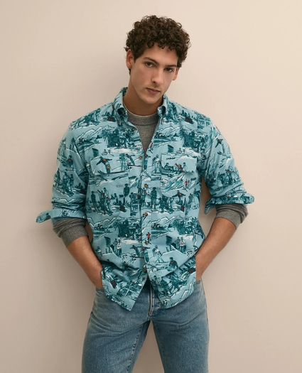 Cotton Flannel Ski-Motif Sport Shirt, image 1