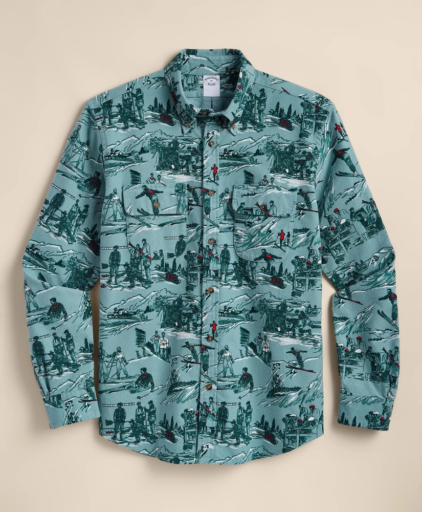 Cotton Flannel Ski-Motif Sport Shirt, image 2