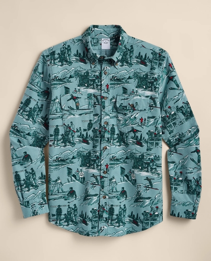 Cotton Flannel Ski-Motif Sport Shirt, image 2