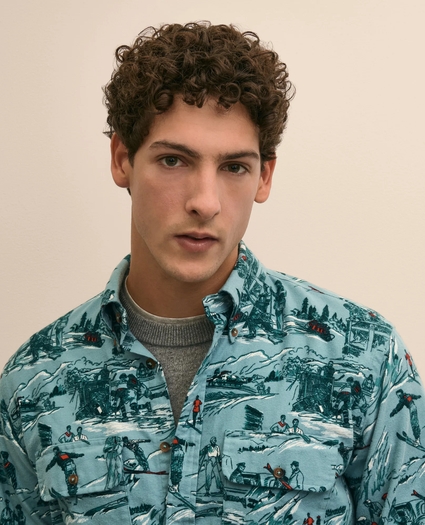 Cotton Flannel Ski-Motif Sport Shirt, image 3