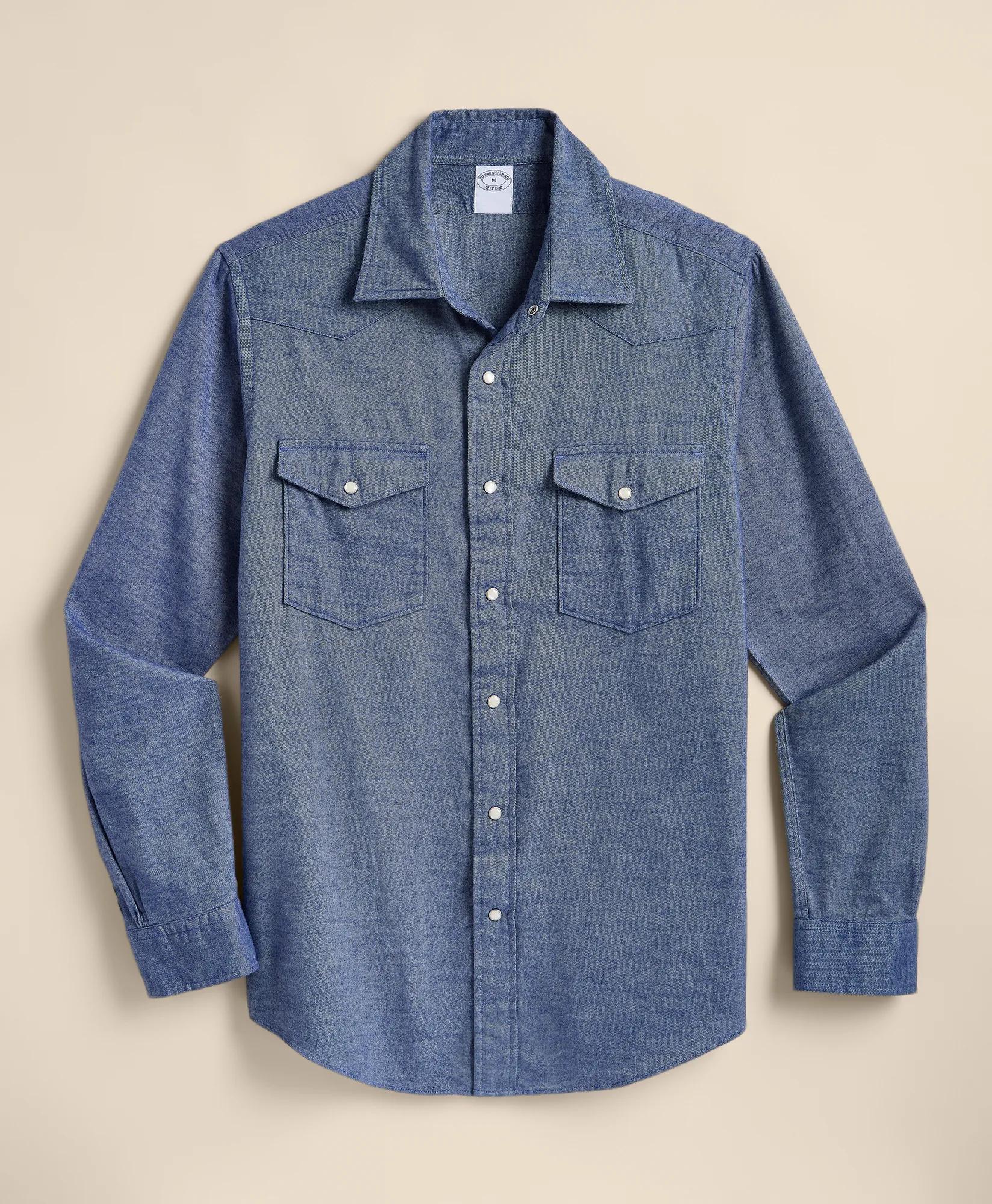 Brushed-Cotton Flannel Western Sport Shirt, image 1
