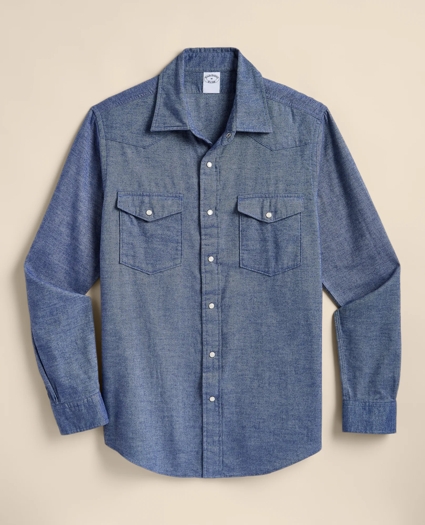 Brushed-Cotton Flannel Western Sport Shirt