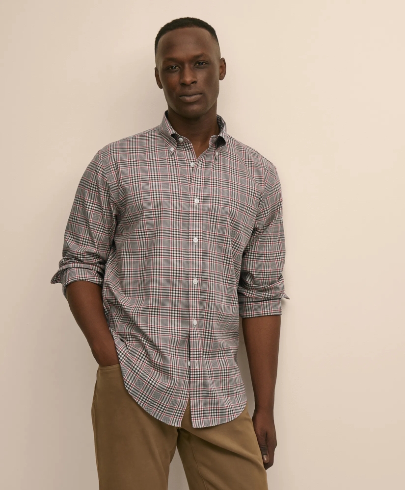 Stretch Cotton Non-Iron Twill Button Down Collar, Plaid Sport Shirt, image 1