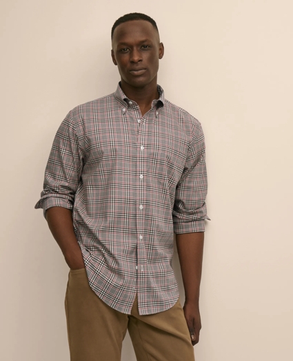 Stretch Cotton Non-Iron Twill Button Down Collar, Plaid Sport Shirt, image 1