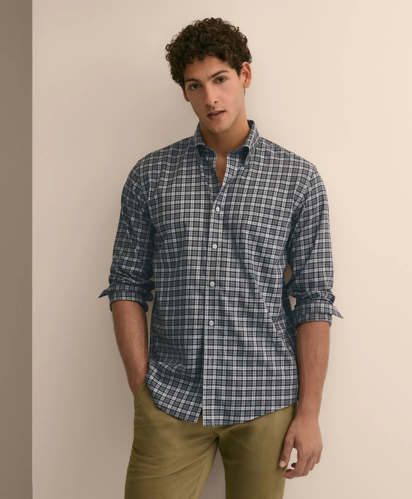 Stretch Cotton Non-Iron Twill Button Down Collar, Plaid Sport Shirt, image 1