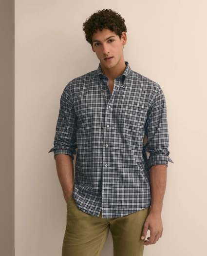 Stretch Cotton Non-Iron Twill Button Down Collar, Plaid Sport Shirt, image 1