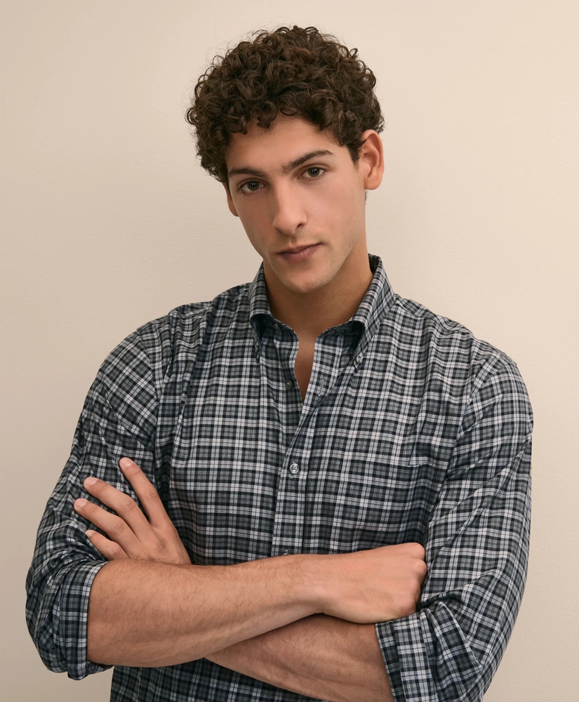 Stretch Cotton Non-Iron Twill Button Down Collar, Plaid Sport Shirt, image 3