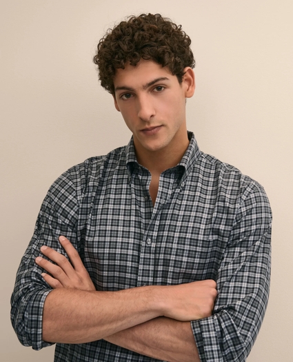 Stretch Cotton Non-Iron Twill Button Down Collar, Plaid Sport Shirt, image 3