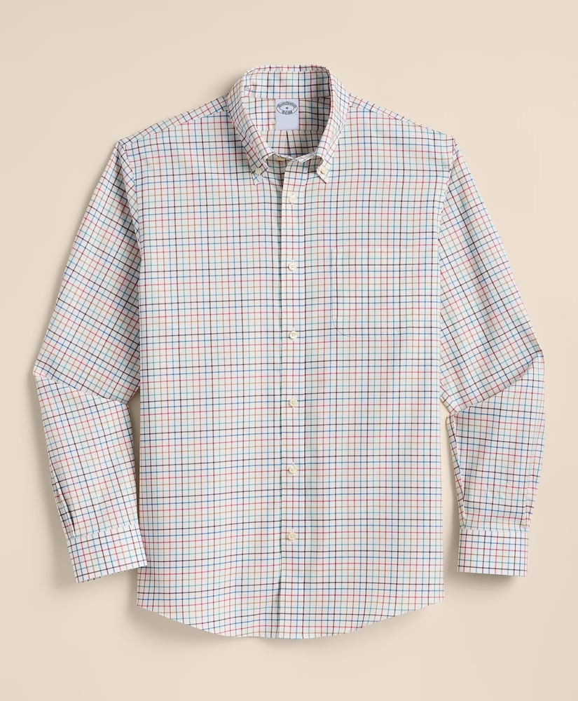 Stretch Cotton Non-Iron Twill Button Down Collar, Check Sport Shirt, image 2