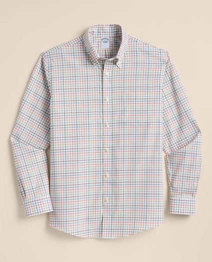 Stretch Cotton Non-Iron Twill Button Down Collar, Check Sport Shirt, image 2