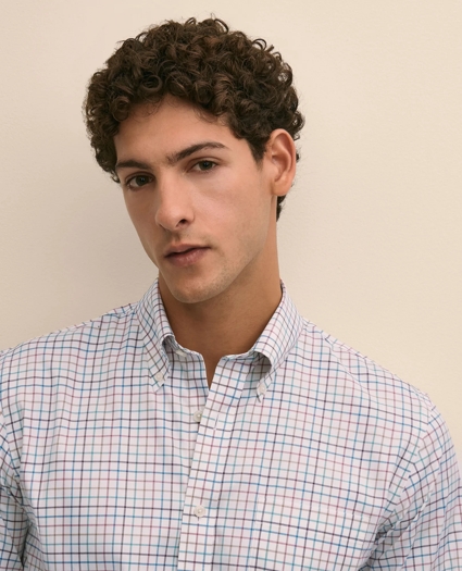 Stretch Cotton Non-Iron Twill Button Down Collar, Check Sport Shirt, image 3