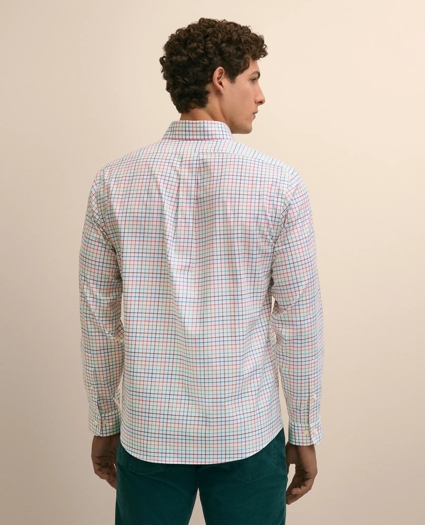Stretch Cotton Non-Iron Twill Button Down Collar, Check Sport Shirt, image 4